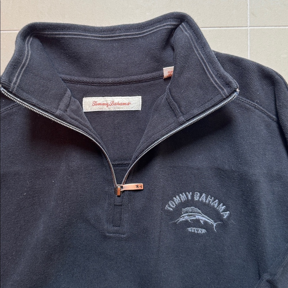 Tommy Bahama Black Mens half-zip sweatshirt - Picture 2 of 3